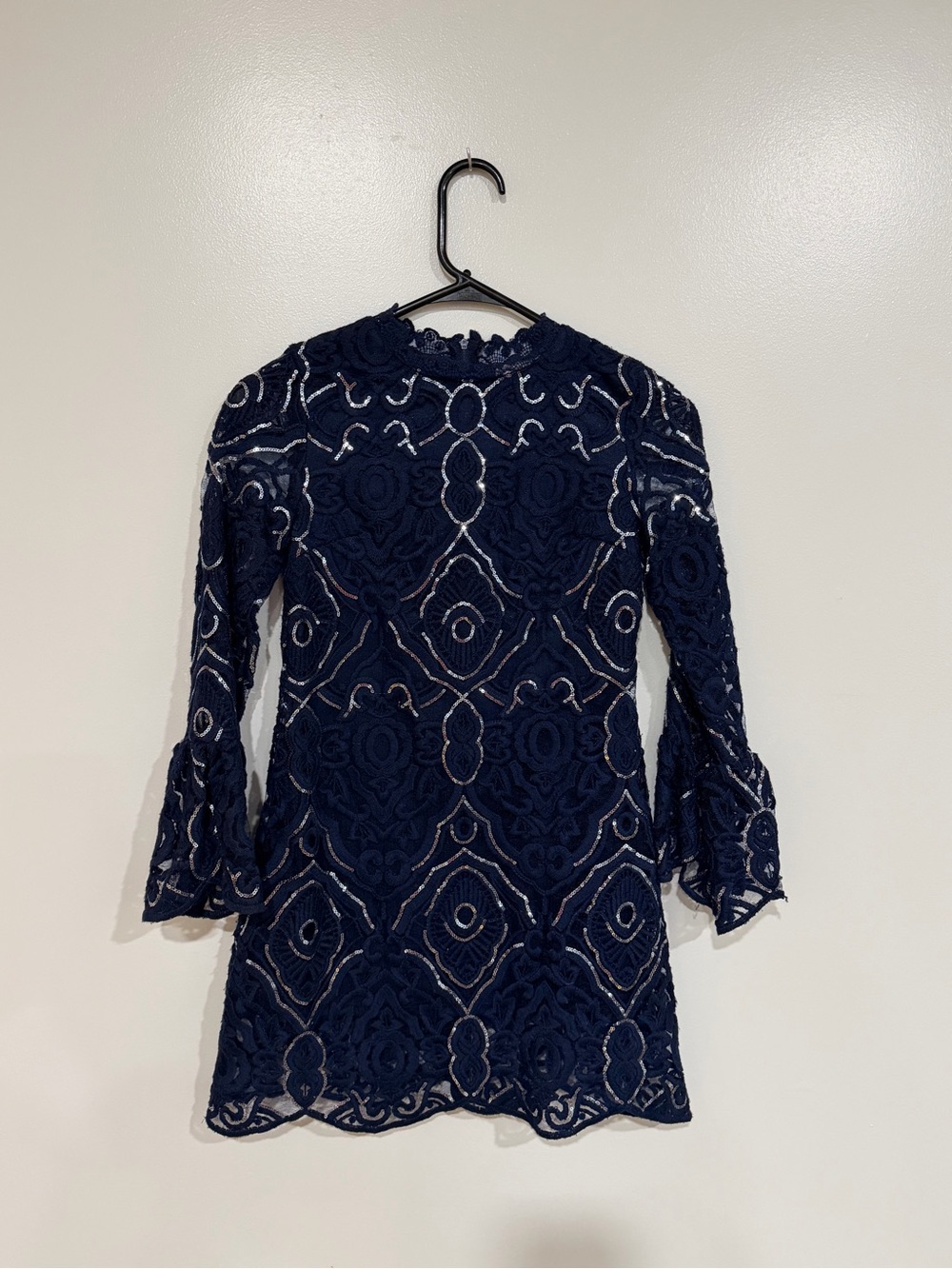 GB girls Navy Blue Lace Bell-Sleeve Dress
